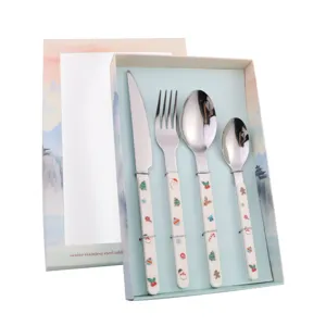 Christmas stainless steel cutlery set with cute festive handles in gift box main