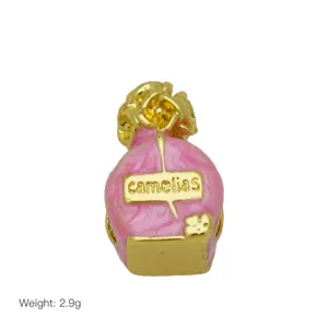 Exquisite pink enamel gold plated camellia charm bead for DIY snake bone bracelets.