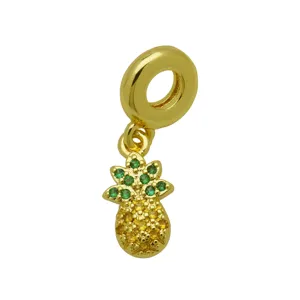Gold-plated pineapple charm pendant with green and yellow cubic zirconia for snake bracelet.
