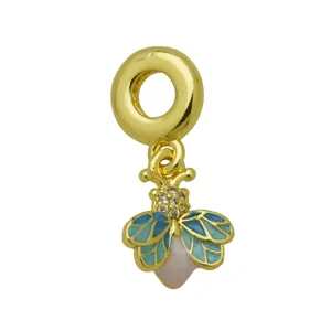 Gold tone enamel bee charm pendant with sparkling crystals, compatible with snake chain bracelets.