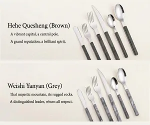 Stainless steel cutlery set with marble pattern handle, elegant fork knife spoon for home hotel.