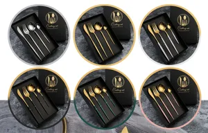 Luxury stainless steel cutlery set gift box 4-piece modern tableware set colors.