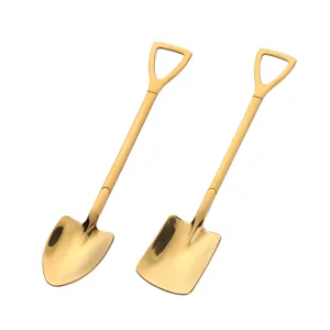 Juego de cucharas de pala doradas de acero inoxidable, cucharas de postre creativas.