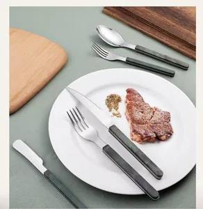 Stainless steel western cutlery set with marble pattern handle, perfect for restaurant and home.