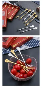 Forchette da frutta creative in acciaio inox con manici a fiore, ideali per dolci e feste.