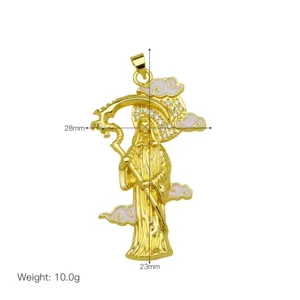 Gold grim reaper pendant necklace gothic skeleton jewelry 28x23mm 10g fashion accessory