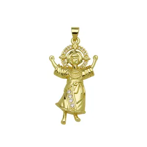Gold-plated Santo Nino pendant featuring sparkling rhinestone halo and dress details.