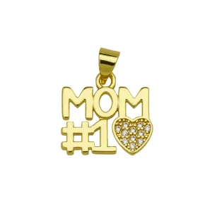 Detailed close-up shot of the elegant MOM number one gold pendant necklace accessory.