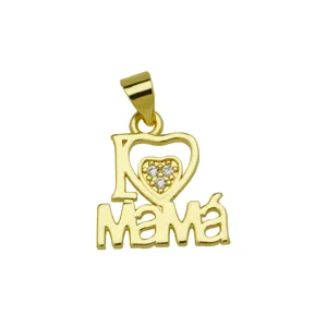 Hollow heart I love mama 18K gold plated pendant necklace detail for mother gifts.