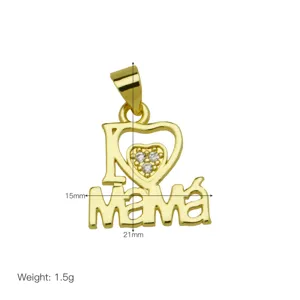 Exquisite hollow heart Mamá pendant with sparkling stones, elegant gift for mother's day.
