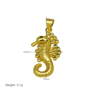 Colgante Caballito de Mar Circonita Oro 18K Estilo Oceano Collar Moda Joyas Elegante