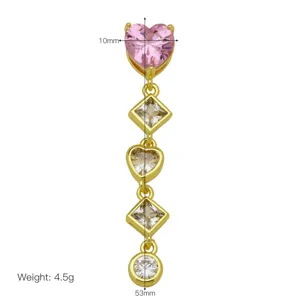 Vergoldeter Zirkonia Herz Anhänger Detail, 53mm langes modisches Damenschmuck Accessoire.