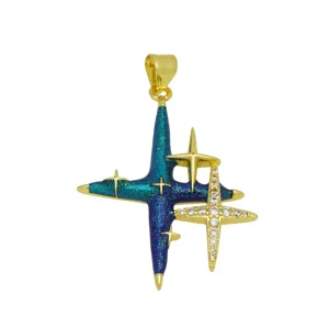 Exquisite 18K gold plated pendant featuring blue glitter enamel and sparkling pave crystal star design.