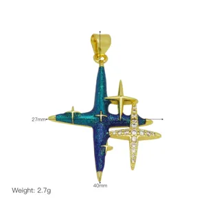 Gold plated enamel multi-pointed star pendant detail showing dimensions and weight.
