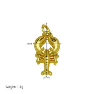 Dije de langosta dorada, lindo accesorio de joyería de animales marinos, ligero y elegante.