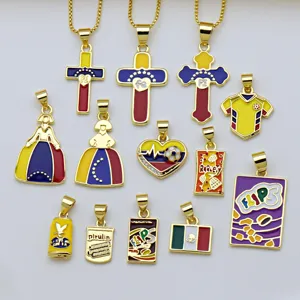 Trendy Copper Enamel Cross Pendant Charm National Flag Jersey Heart Princess Dress Style DIY Jewelry Accessories For Necklace Making Unisex Charm