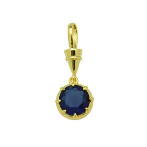 Detaillierter runder blauer Zirkon Anhänger, 18K vergoldete Kupfer Charm Komponente für Halskette.