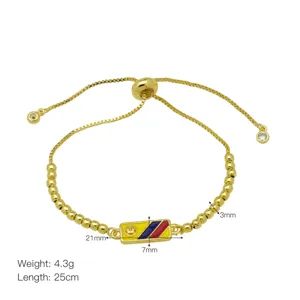 Goldener Schiebearmband mit Flaggen Anhänger Perlen und Boxkette eleganter Schmuck