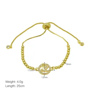 Vergoldetes Schiebeperlenarmband mit Mexiko-Herz-Anhänger, verstellbare Länge und Größe.