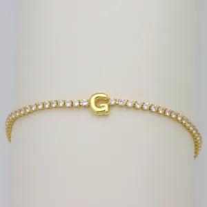 Gold CZ Tennis Bracelet with Cute Bubble Letter G Charm for Women Fashion Jewelry Detail