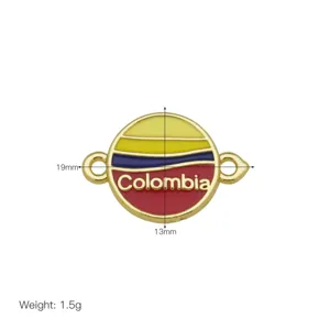 Kolumbien Flagge Metall Anhänger Verbinder Emailliert Runde Schmuck DIY Armband Zubehör