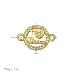 Goldener Strass Mexiko Herz Schmuck Verbinder Anhänger für DIY Armbänder 17x12mm Detail