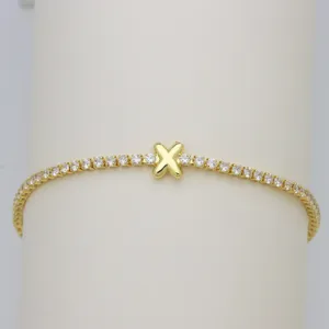 DIY balloon letter zircon tennis bracelet for women, cute gold plated crystal chain.