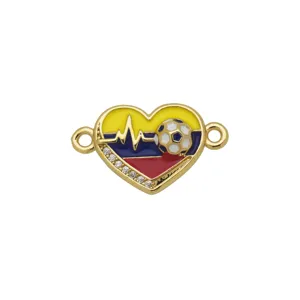 Kolumbien Flagge Herz Anhänger gold Metall Fußball Sport Verbinder für Armband Kette Schmuck