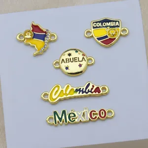 Vergoldete Emaille Kolumbien Mexiko Länderkarte Schild Charms Armband DIY Schmuckverbinder