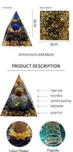 Detailansicht der Kristallpyramide mit Obsidian, Tigerauge und Goldfolie Details.