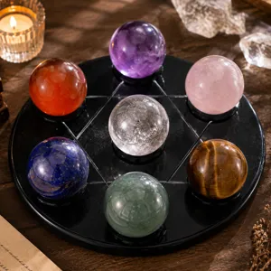 Natural crystal seven star array disc set with 7 gemstone spheres for home decor