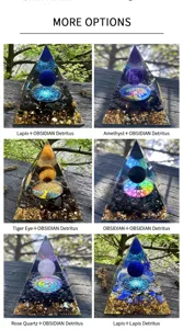 Natürliches Kristall Harz Pyramide Ornament mit Edelstein Splittern und Kugel für Dekoration.