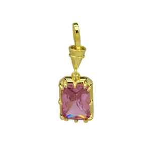 Detail image of 18k gold plated pink cubic zirconia rectangular pendant necklace accessory