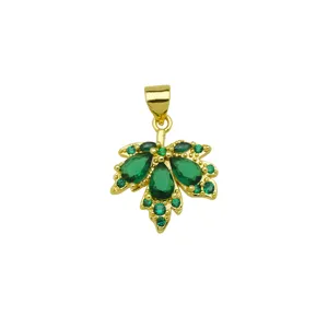 Gold plated green cubic zirconia maple leaf pendant luxury necklace fashion jewelry women gift