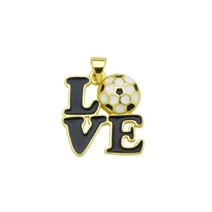 Gold metal black enamel LOVE soccer pendant necklace sports jewelry DIY accessories charm