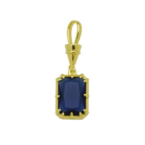 Exquisite square blue zircon 18k gold plated necklace pendant accessory for women daily wear