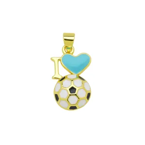Gold plated soccer heart pendant, enamel sports necklace accessory for fans and wholesale.