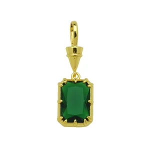Detailed close-up shot of the rectangular green cubic zirconia pendant in 18K gold finish.