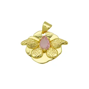 Vergoldete Rosa Zirkonia Blume Anhänger Halskette Eleganter Modeschmuck für Damen