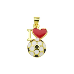 Gold plated enamel soccer heart pendant necklace sports style fashion jewelry accessory charm