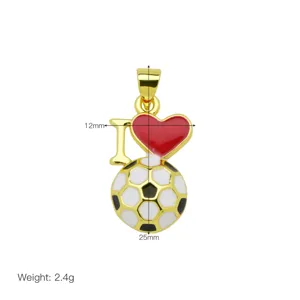 Gold-plated enamel LOVE soccer pendant necklace accessory for sports fans stylish gift.