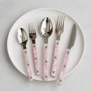Set de couverts en acier inoxydable avec poignées nacrées roses luxe couteau fourchette.