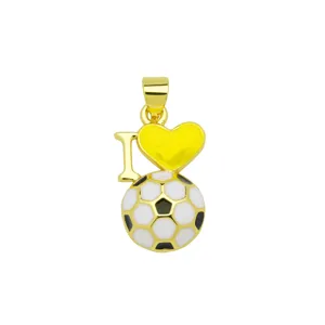 Gold-plated metal pendant featuring an enamel yellow heart and football detail close-up view.