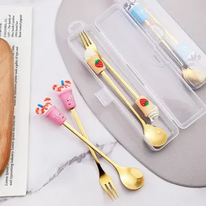 Cuchara y Tenedor Creativos de Acero Inoxidable Taza de Té con Leche de Dibujos Animados Lindo Niños Postre Café Cuchara Mezcladora Vajilla Regalo