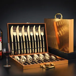 Set di Posate Occidentali in Acciaio Inossidabile Coltello Forchetta Cucchiaio con Scatola Regalo in Legno di Lusso