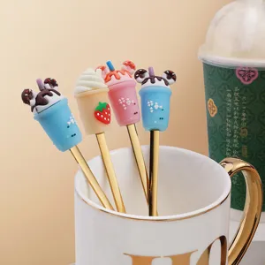 Bonito juego de cucharas mezcladoras de acero inoxidable para taza de té con leche y postre.