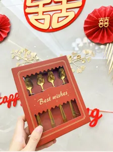Gold rose long handle spoons gift set, elegant dessert and coffee stirring spoons.