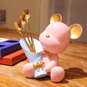 Creative rose spoon gift set with cute bear holder, ideal for coffee and dessert use.