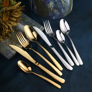 Acier Inoxydable 304 Épaissi Vaisselle Occidentale Couteau Dîner Fourchette Cuillère Cuisine Argent Or Couverts