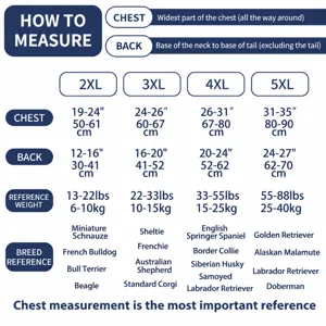 Tableau des tailles de vêtements pour chiens guide poitrine dos poids pour races